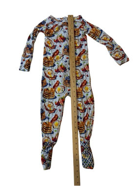 Bums & Roses Breakfast Food Bamboo Footie Pajamas 3T Pancakes Bacon